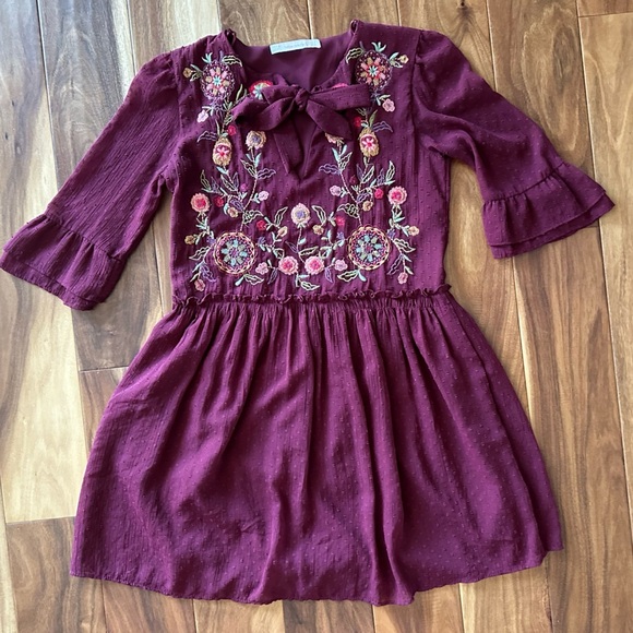 Zara Trafaluc Burgandy Swiss Dot Dress Size Small - Picture 3 of 7